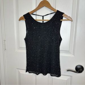 VTG Scala Black Beaded Open Back 100% Silk Sleeveless Blouse Sz S Y2K Cocktail